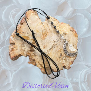 Quartz Moon Pendant Necklace, Hematite Grounding Beads, Clear Quartz Crystal,